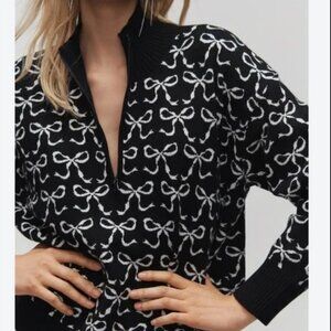 Anthropologie Maeve Black and White Bow Knit Sweater